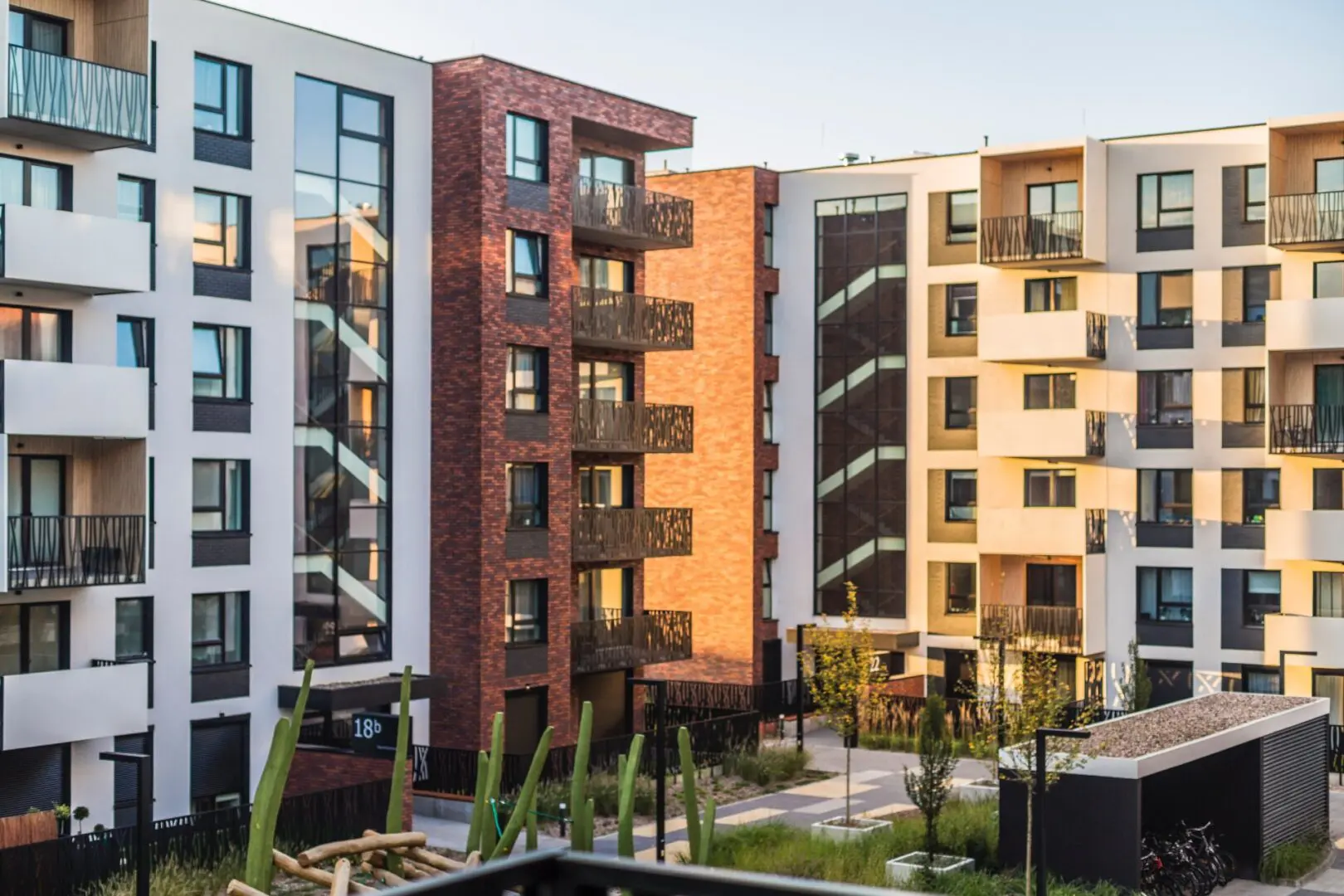 Cozy courtyard of modern residential buildings