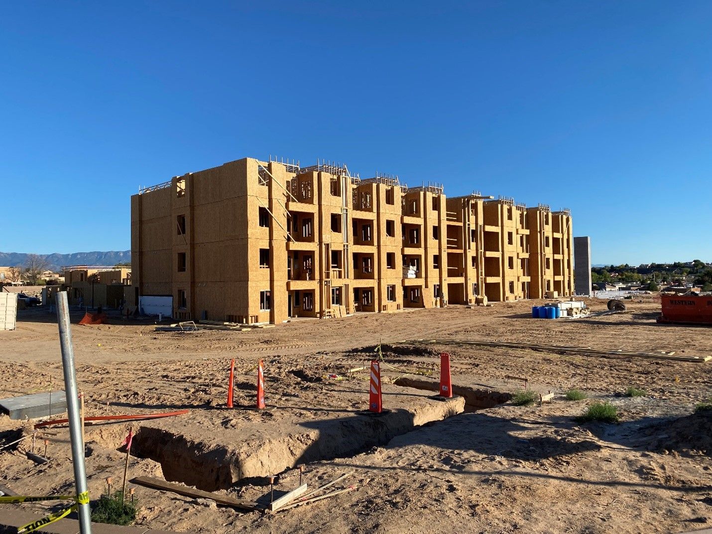 A long shot of the building under construction